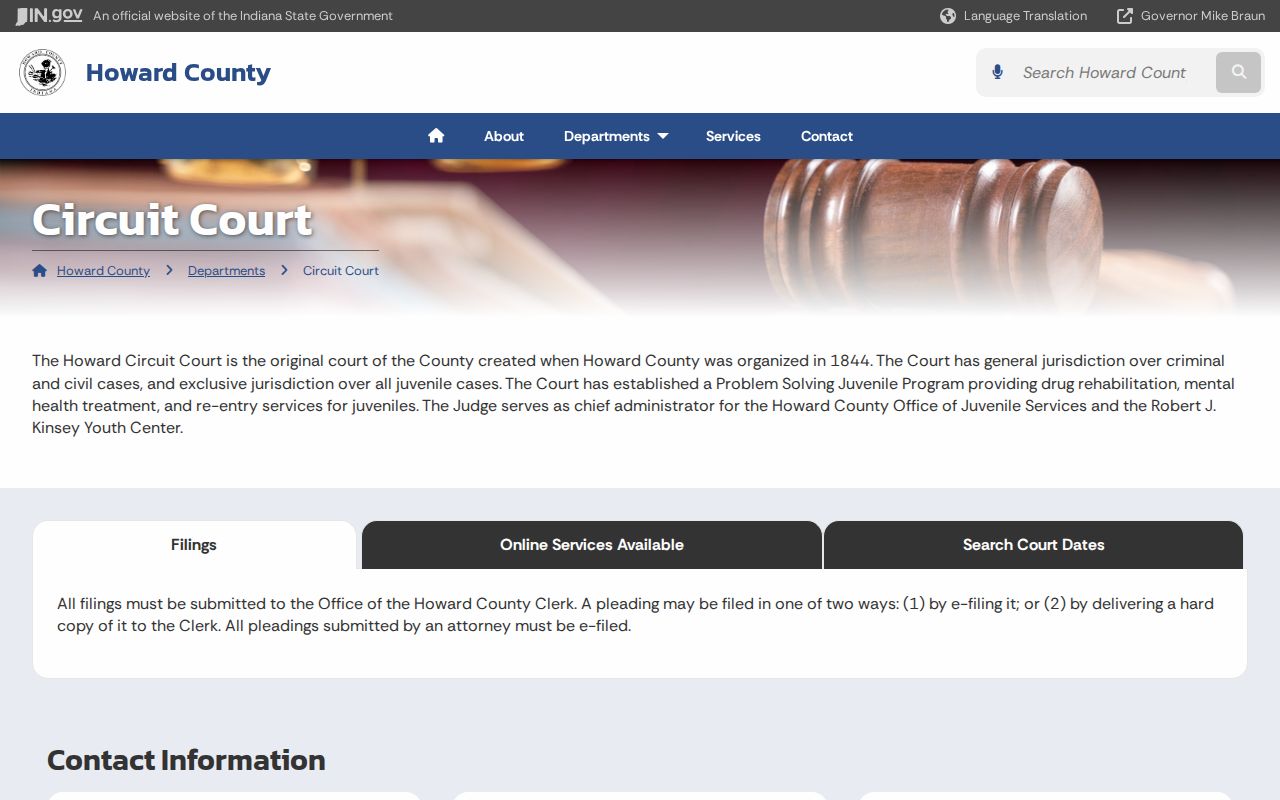 Howard County arrest warrant Circuit Court contact page