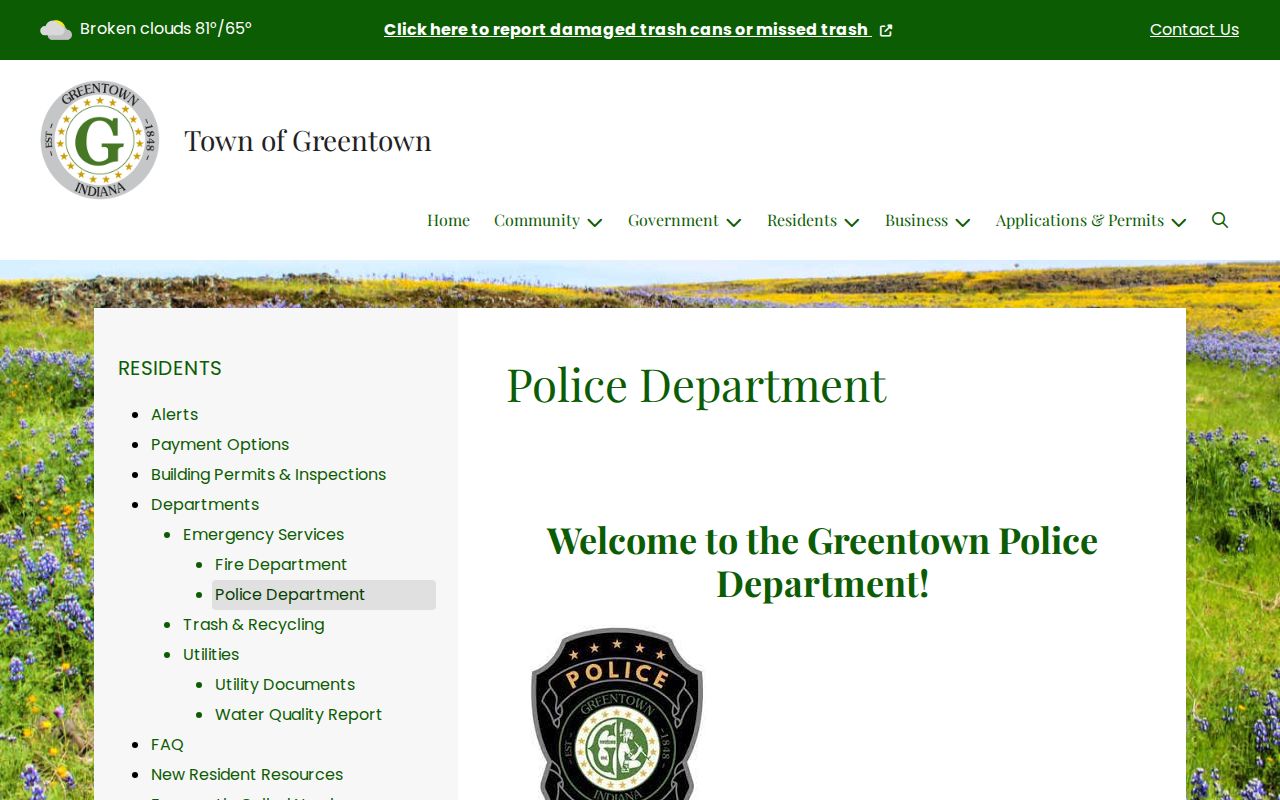 Greentown Police contact information for local records questions