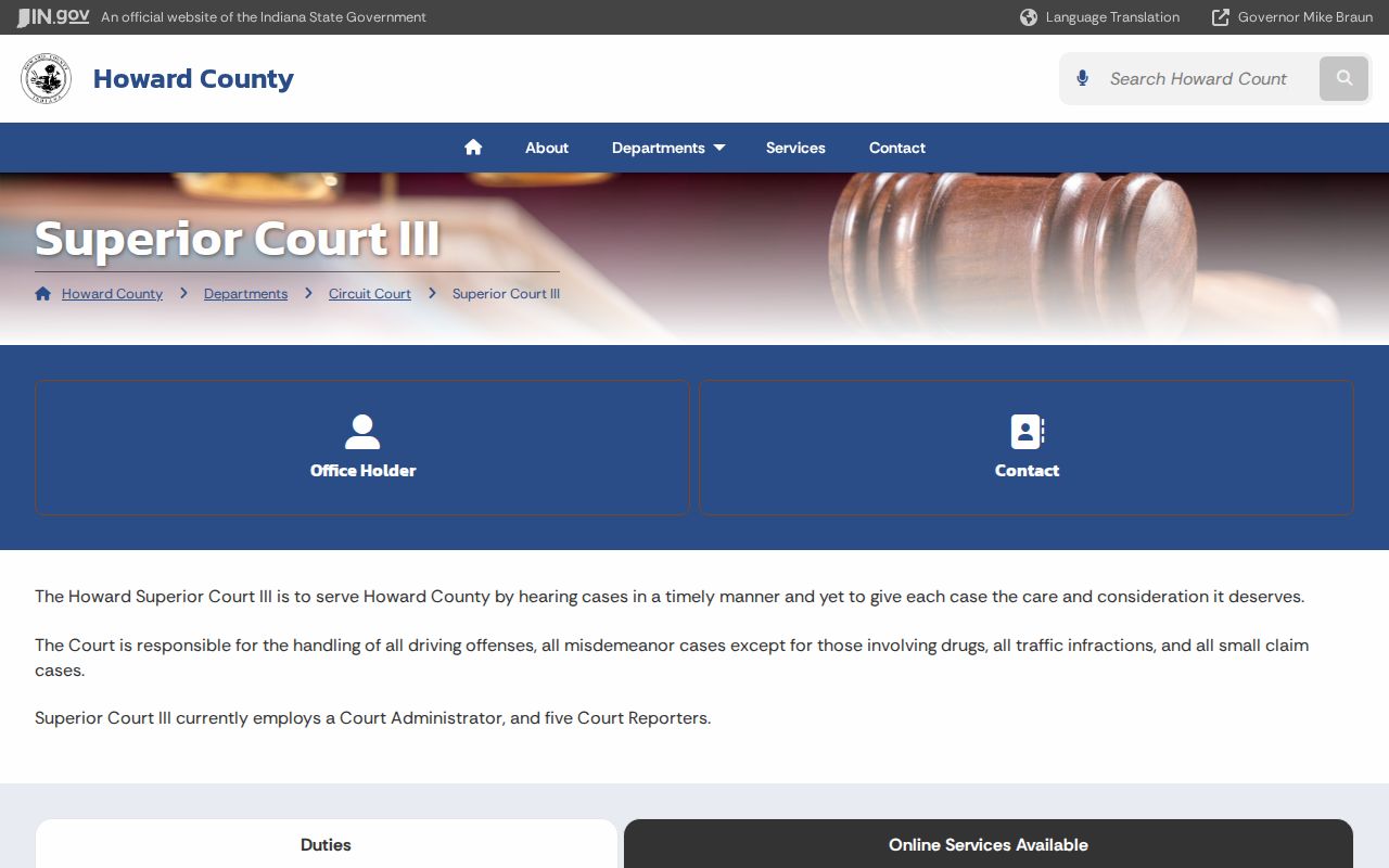 Howard Superior Court III traffic and misdemeanor jurisdiction information