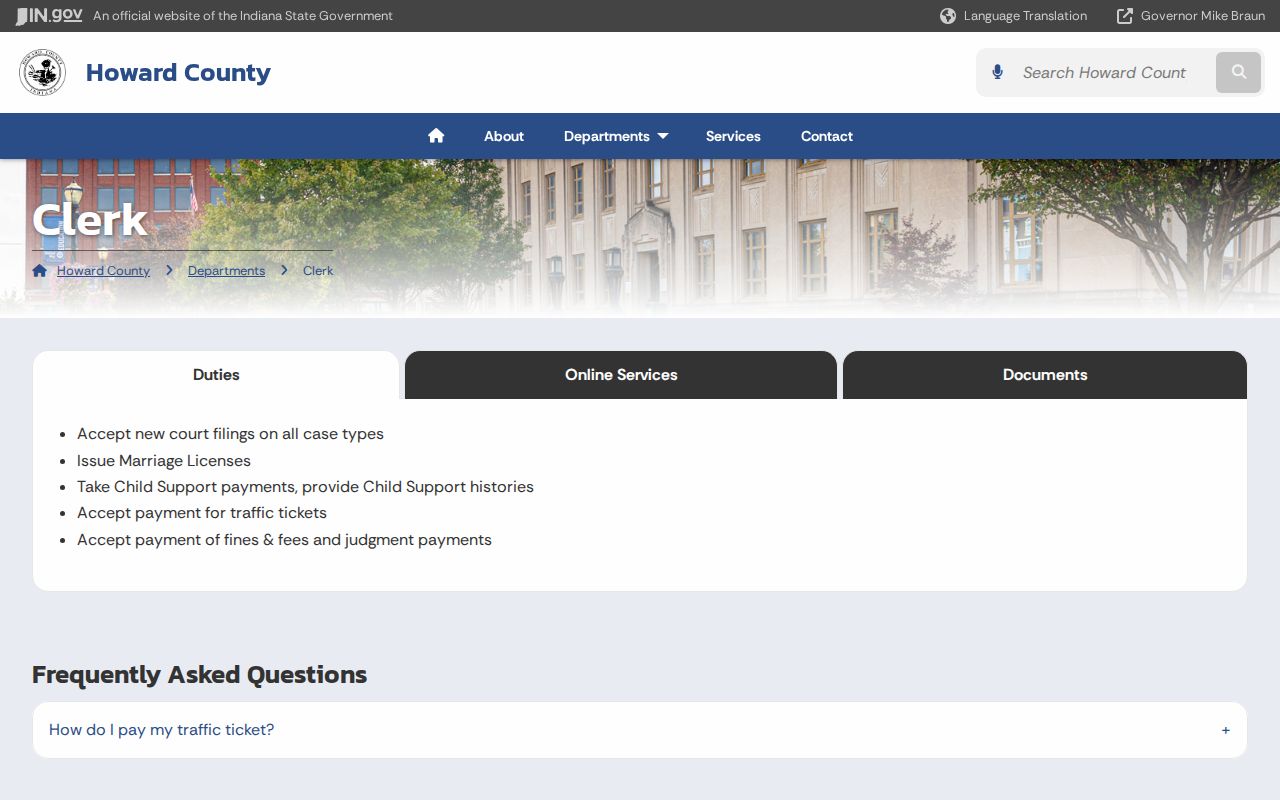 Howard County Clerk contact information and court-record routing details